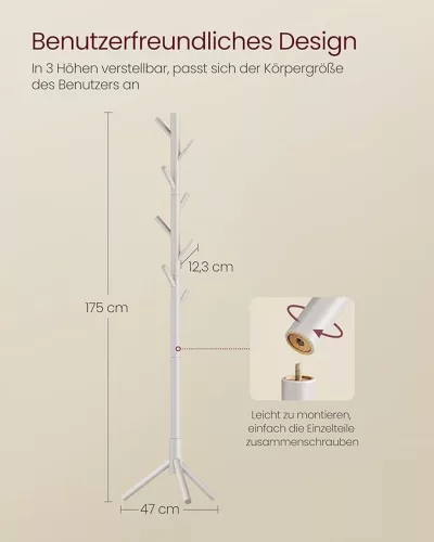 VASAGLE Fa Ruhafogas Állvány Állítható Magasságú 8 Akasztós Cappuccino Bézs