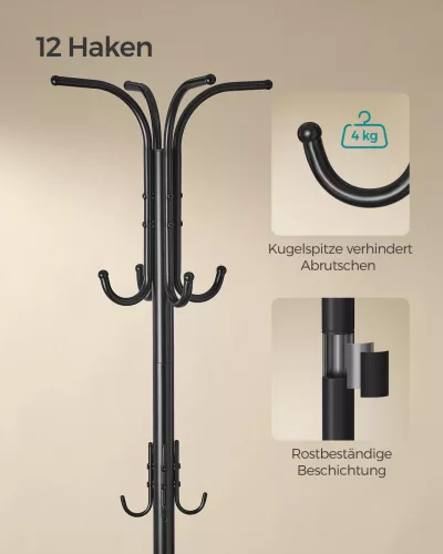 SONGMICS Álló Fém Fogas Esernyőtartóval 175 cm Fekete