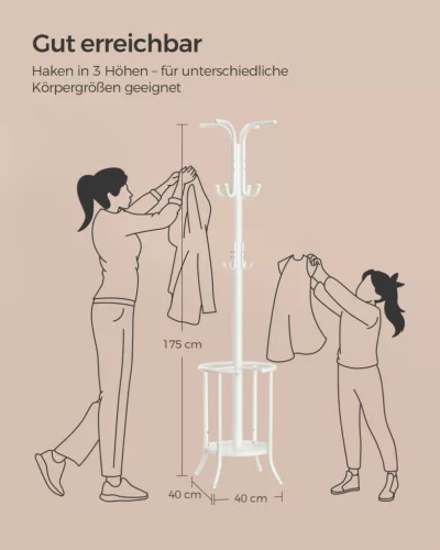 SONGMICS RCR011W01 szabadon álló fogas esernyőtartóval fém gyöngyfehér 175 cm