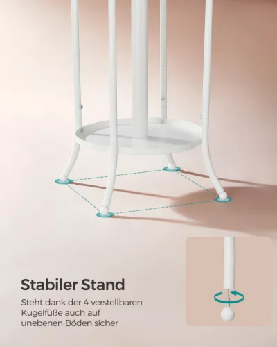 SONGMICS Álló Fém Fogas Esernyőtartóval Gyöngyház Fehér 175 cm