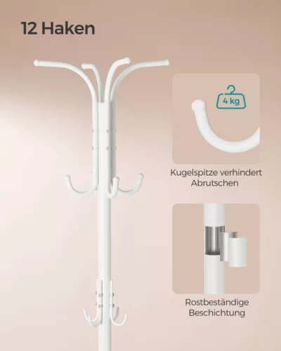SONGMICS Álló Fém Fogas Esernyőtartóval Gyöngyház Fehér 175 cm