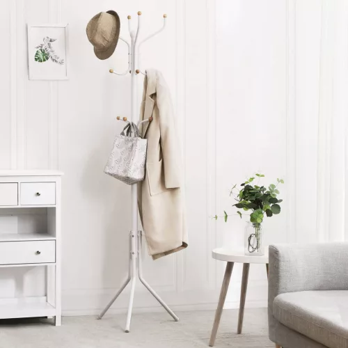 SONGMICS RCR19W álló fogas 182 cm fém krémfehér 12 akasztóval