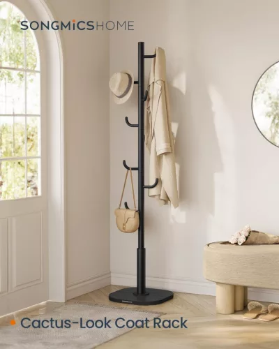 SONGMICS HOME kaktusz alakú álló fogas 8 kampóval acél és MDF tintafekete 175,3 cm