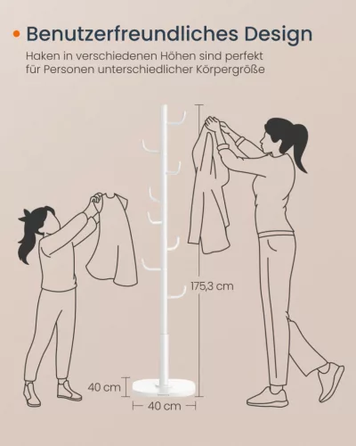 SONGMICS HOME Kaktusz Formájú Álló Fogas Felhőfehér 175 cm