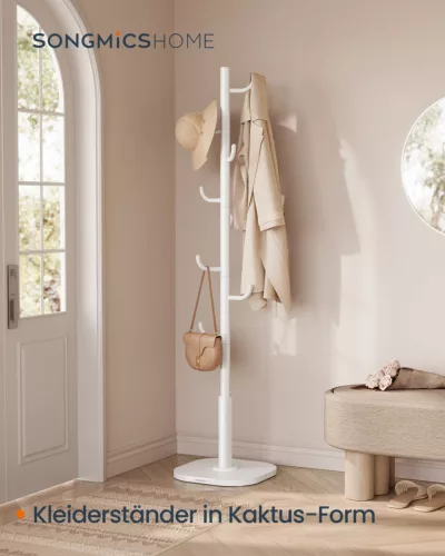 SONGMICS HOME Kaktusz Alakú Álló Fogas 8 Kampóval 175,3 cm Felhőfehér