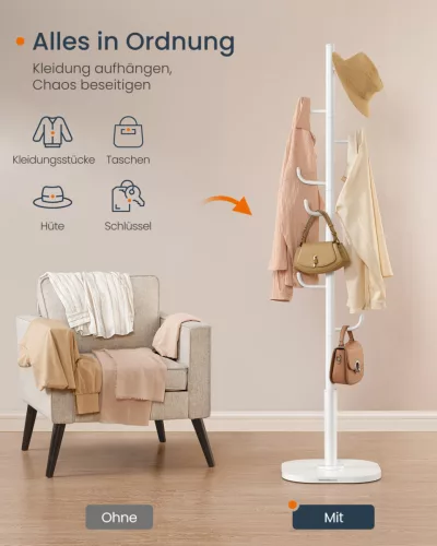 SONGMICS HOME Kaktusz Alakú Álló Fogas 8 Kampóval 175,3 cm Felhőfehér