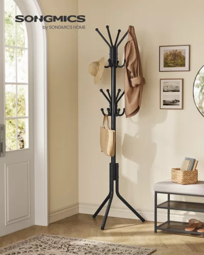 SONGMICS fém álló fogas 175 cm 16 akasztóval tintafekete