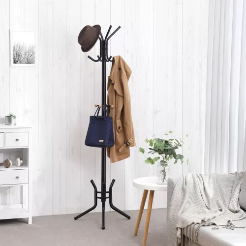 SONGMICS Elegáns Fém Ruhafogas Állvány 12 Akasztóval 176 cm Fekete