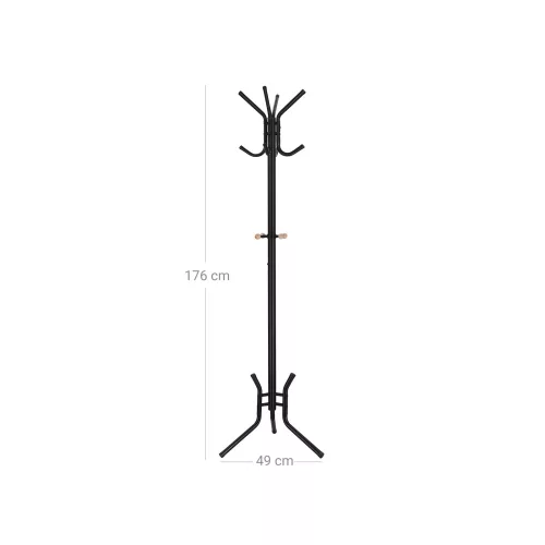 SONGMICS Elegáns Fém Ruhafogas Állvány 12 Akasztóval 176 cm Fekete