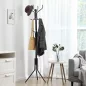   SONGMICS Elegáns Fém Ruhafogas Állvány Fekete 182 cm Fa Díszgombokkal