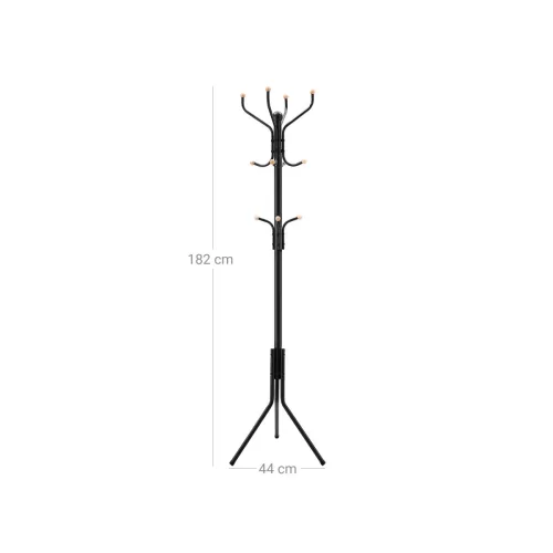 SONGMICS Elegáns Fém Ruhafogas Állvány Fekete 182 cm Fa Díszgombokkal