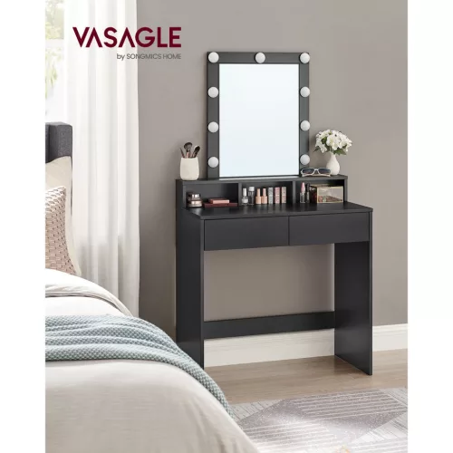 VASAGLE Hollywood Sminkasztal LED Világítással Fekete