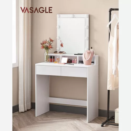 VASAGLE Modern Fésülködőasztal LED Világítással Fehér