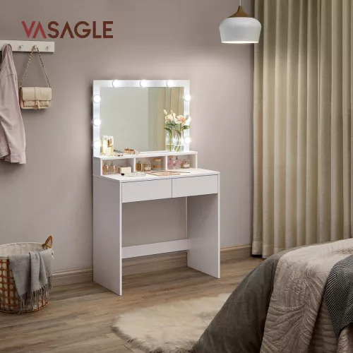 VASAGLE Modern Fésülködőasztal LED Világítással Fehér