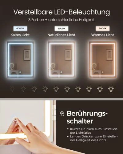 VASAGLE LED fényekkel felszerelt fésülködőasztal állítható fényerővel tükörrel fiókokkal modern felhőfehér