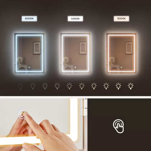 VASAGLE LED világítású fésülködőasztal tükörrel, fiókokkal, nyitott rekeszekkel, állítható polcokkal, zsámollyal, állítható fényerővel, modern, felhőfehér