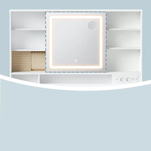 VASAGLE Kailyn RDT137W01 fésülködőasztal LED tükörrel felhőfehér