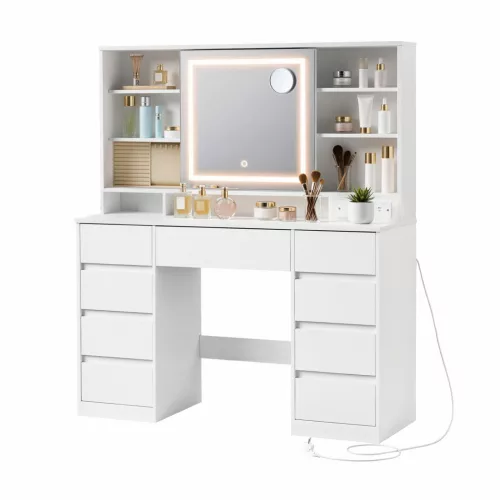 VASAGLE Kailyn RDT137W01 fésülködőasztal LED tükörrel felhőfehér