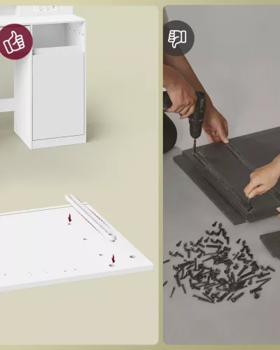 VASAGLE Kailyn RDT142WB02 fésülködőasztal LED tükörrel és beépített töltőállomással felhőfehér