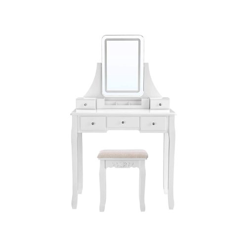 VASAGLE Elegáns LED Világítású Fésülködőasztal Fehér Kivitelben