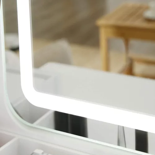 VASAGLE Elegáns LED Világítású Fésülködőasztal Fehér Kivitelben