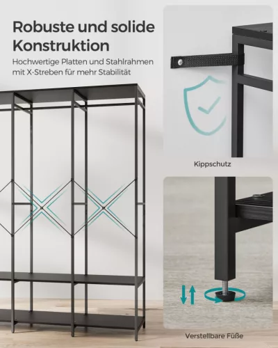 SONGMICS Nyitott Ruhásszekrény Acél Vázzal Fekete 141 cm