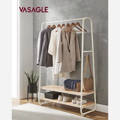 VASAGLE Industrial Tölgy-Krém Ruhaállvány Többfunkciós Tárolóval