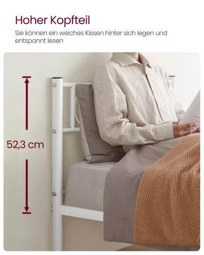 VASAGLE Elegance Egyszemélyes Fém Ágy Fehér Díszítéssel