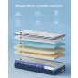   VASAGLE RMZ222QZ02 Hibrid Matrac 90 x 200 x 25 cm Közepes Keménységű Gél Memory Foam Zsákrugós H3 7 Zónás Támasztás Mozgásszigetelés Légáteresztő Huzat Kék