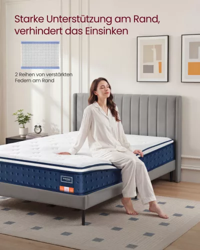 VASAGLE RMZ224QZ02 zsebrugós matrac gél memory foam réteggel 140 x 200 x 25 cm közepes keménység H3 7 zónás kék