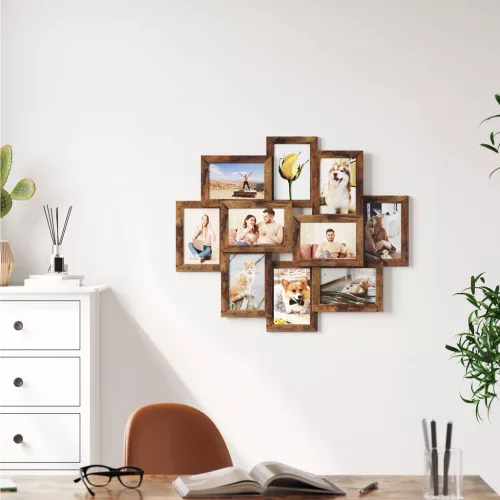 SONGMICS Rusztikus Fa Kollázs Képkeret 10 db 10x15 cm-es Fotóhoz