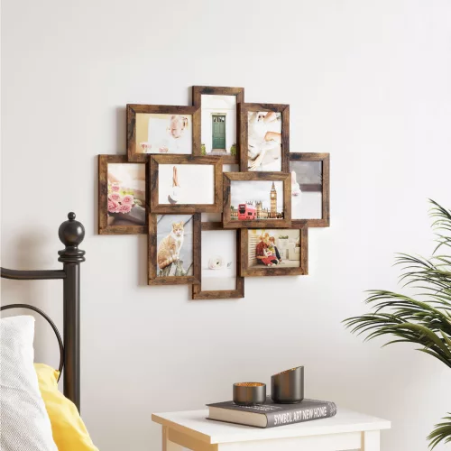 SONGMICS Rusztikus Fa Kollázs Képkeret 10 db 10x15 cm-es Fotóhoz