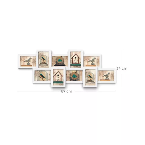 SONGMICS Fehér Fa Hatású 10 Képes Fali Képkeret Kollázs 10x15 cm-es Fotókhoz