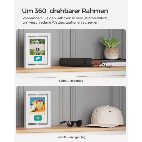 SONGMICS Forgatható Dupla Képkeret Szett Fehér MDF 13x18 cm