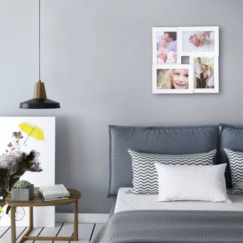 SONGMICS Fehér Képkeret Kollázs 4 db 10x15 cm-es Fotóhoz Üvegfedéssel