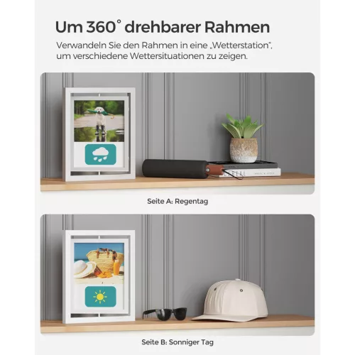 SONGMICS 360° Forgatható Fehér Képkeret Szett MDF Üveglapokkal