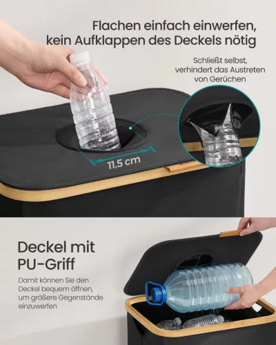 SONGMICS 100 literes szelektív hulladékgyűjtő konténer bambusz kerettel fekete-bézs