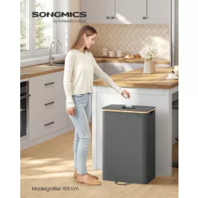  SONGMICS 100 literes szelektív hulladékgyűjtő konténer bambusz kerettel palackszínű szürke és természetes bézs