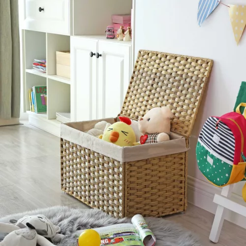 SONGMICS Rattan Hatású Tárolódoboz Fedéllel 65L Természetes