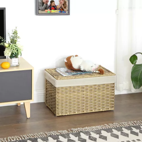 SONGMICS Rattan Hatású Tárolódoboz Fedéllel 65L Természetes