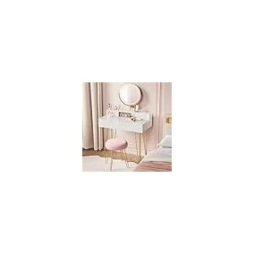   VASAGLE Sminkasztal LED Világítással és Ülőkével Mattfehér-Arany