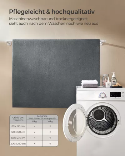 SONGMICS Modern Galambszürke Szőnyeg Csúszásmentes Poliészter 200x290 cm