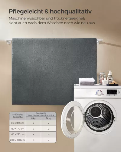 SONGMICS szőnyeg 200 x 290 cm csúszásmentes poliészter galamb szürke modern