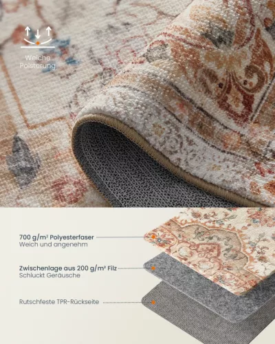 SONGMICS HOME Vintage Stílusú Cappuccino Bézs Szőnyeg Csúszásmentes Felülettel