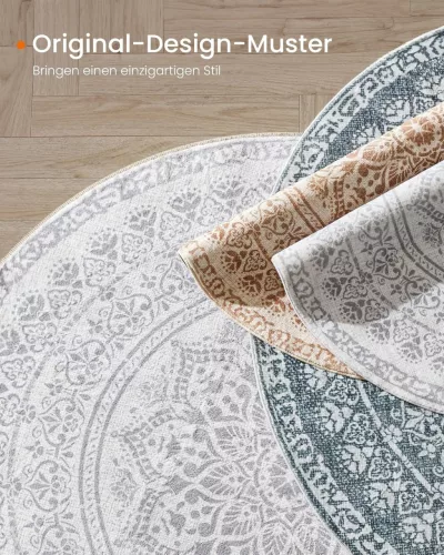SONGMICS HOME Boho Kerek Szőnyeg Galambszürke Mandala Mintával