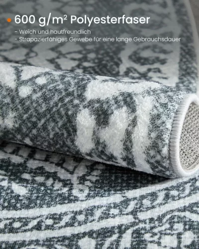 SONGMICS HOME Boho Kerek Szőnyeg Antracitszürke Mandala Mintázattal