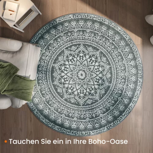 SONGMICS HOME Boho Kerek Szőnyeg Antracitszürke Mandala Mintázattal