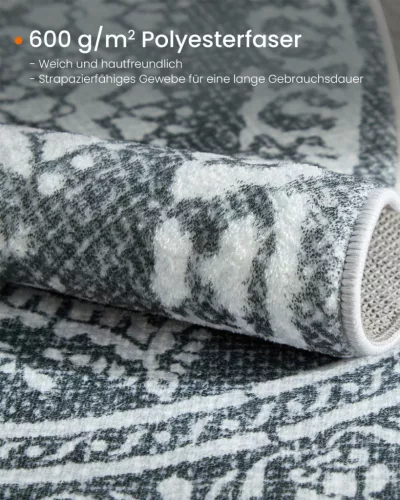 SONGMICS HOME Boho Kerek Szőnyeg Antracitszürke Mandala Mintázattal