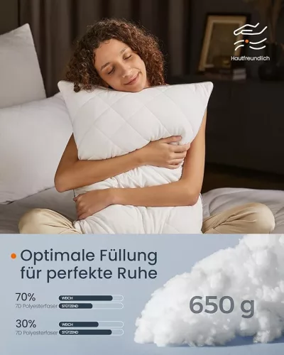 SONGMICS HOME Kétoldalas Párna Szett, Hűsítő-Meleg Kombinált 80 x 40 cm Felhőfehér