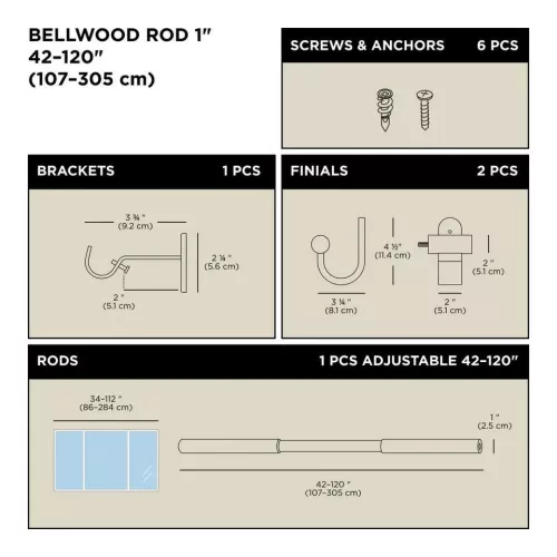 Umbra Bellwood Teleszkópos Függönykarnis Acél-Fa Fekete 107-305 cm